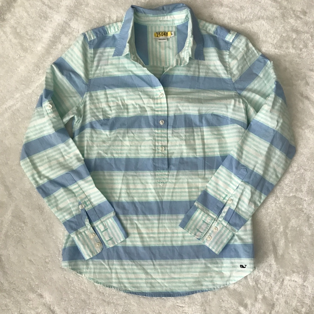 Vineyard Vines Striped Button Down Blue Green 6
